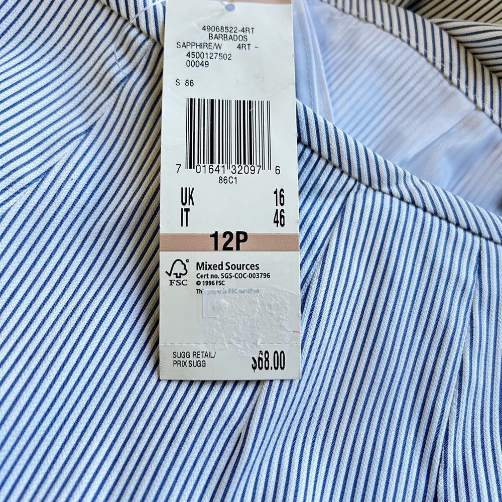 Kasper Petite Cotton Blend Pencil Skirt with Blue and White Stripes in Size 12P - Picture 2 of 5